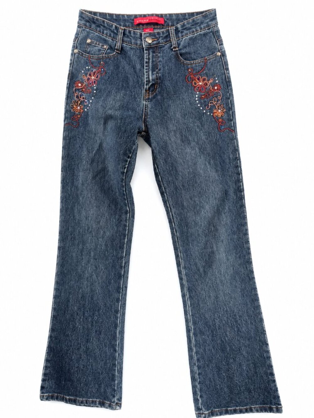 Cosmopolitan, Bootcut Jeans, Vintage Y2K, Boho Floral Embroidered, Size 6